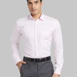 Park Avenue Light Red Cotton Slim Fit Self Pattern Shirt-image-52