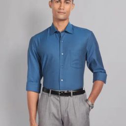 AD by Arvind Blue Slim Fit Self Design Shirt-picture-12