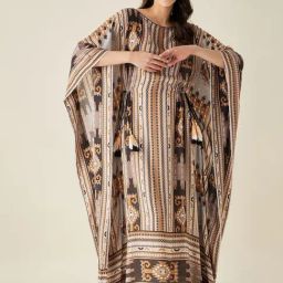 The Kaftan Company Brown Regular Fit Geometric Print Kaftan Night Dress-picture-10
