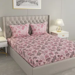 Raymond Home Pink & Grey Printed 140 TC Cotton Queen Bedsheet Set 2.29 m x 2.54 m-picture-41