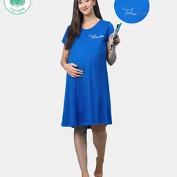 ECOMAMA Half Sleeves Organic Cotton & Bamboo Antimicrobial Lounge Tee Text Print - Blue-picture-28