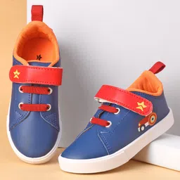 Cute Walk by Babyhug Casual Shoes with Velcro Closure Car Print - Blue & Orange-picture-20