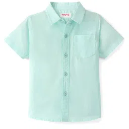 Babyhug Cotton Linen Woven Half Sleeves Solid Color Shirt - Mint Green-picture-28