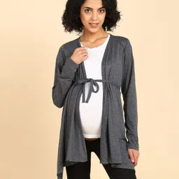 Zelena Full Sleeves Solid Straight Maternity Breastfeeding Shrug - Carbon Grey-image-72