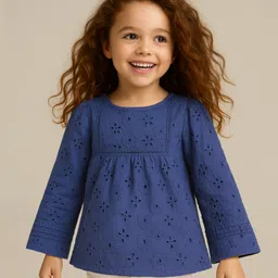 Babyhug Rayon Woven Full Sleeves Top with Schifli Detailing - Navy Blue-picture-20