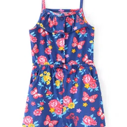 Babyhug Cotton Knit  Singlet Sleeves  Floral Printed Jumpsuits - Navy-picture-29