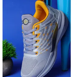 ABROS Mesh Detailed Abstract Designed Lace Up Shoes - Light Grey & Mustard Yellow-picture-14