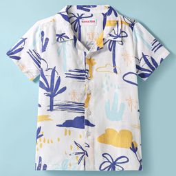 kookie kids india Kookie Kids Woven Half Sleeves Shirt With Tree Print - Off White-picture-46