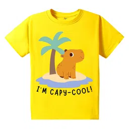 KAVEE Pure Cotton Half Sleeves Baby Animal Printed Bio Washed Tee - Yellow-image-20