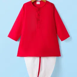 Babyhug Cotton Woven Full Sleeves Solid Color Kurta Dhoti Set - Red-picture-14