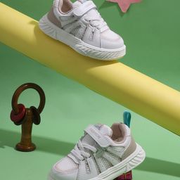 TRUFFLE COLLECTION Fashion Text Designed Mesh Detailed Velcro Closure Sneakers - White & Beige-picture-41