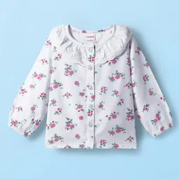 Babyhug Rayon Woven Full Sleeves Top with Front Buttons Lace Detailing & Floral Print - White-picture-14
