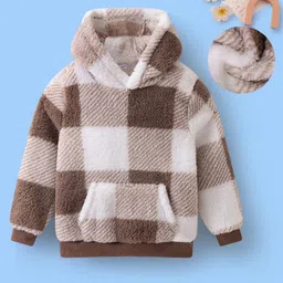 Mark & Mia Full Sleeves Hooded Sweatshirt With Kangaroo Pockets & Checks - Light Brown-picture-20