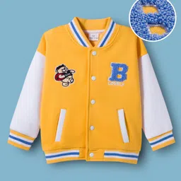 Mark & Mia Knit Full Sleeves Oversized Fleece Bomber Jacket with Towel Embroidery & Tipping Rib Detailing - Yellow-picture-33