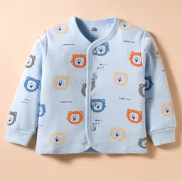 Pink Rabbit Fleece Knit Full Sleeves Front Open Jhabla With Animal Print - Light Blue-picture-19