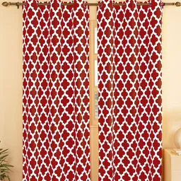 HOMEMONDE Maroon & White Set of 2 Geometric Room Darkening Cotton Window Curtains-image-82