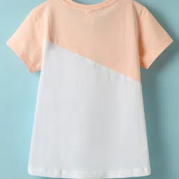 Smarty Girls Sinker Knit Half Sleeves Cut & Sew Top With Good Vibes Text Print - White & Peach image 2