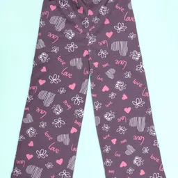 Kiddopanti Cotton Knit Love Text & Hearts Printed Pajamas - Mauve image 3