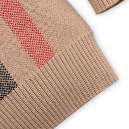 Kookie Kids Full Sleeves Checks Design Sweater - Khaki image 3