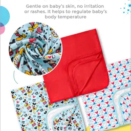 Babyhug Disney Cool Mickey Print Wrapper Pack of 3- Red & Blue image 3