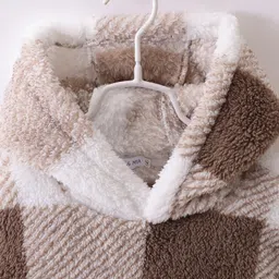 Mark & Mia Full Sleeves Hooded Sweatshirt With Kangaroo Pockets & Checks - Light Brown image 3