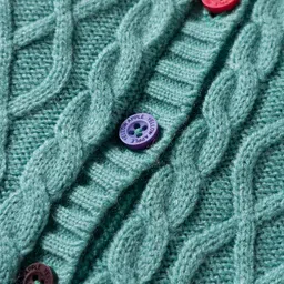 Yellow Apple Knit Full Sleeves Front Open Hooded Solid Romper with Cable Knit Design - Mint Green image 3
