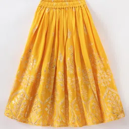 Saka Designs Cotton Rayon Woven Half Sleeves Embroidered Choli Lehenga Set with Dupatta -  Yellow & Red image 4