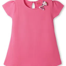 Babyhug Single Jersey Knit Half Sleeves Frocks With Floral Print & Bow Applique Pack of 2 - Dark Pink & Light Pink image 4