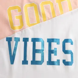 Smarty Girls Sinker Knit Half Sleeves Cut & Sew Top With Good Vibes Text Print - White & Peach image 4