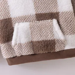 Mark & Mia Full Sleeves Hooded Sweatshirt With Kangaroo Pockets & Checks - Light Brown image 4