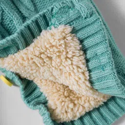 Yellow Apple Knit Full Sleeves Front Open Hooded Solid Romper with Cable Knit Design - Mint Green image 4