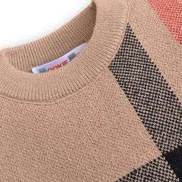 Kookie Kids Full Sleeves Checks Design Sweater - Khaki image 5