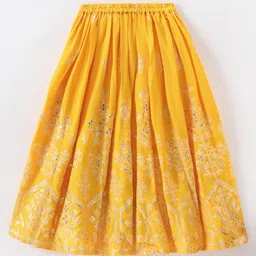 Saka Designs Cotton Rayon Woven Half Sleeves Embroidered Choli Lehenga Set with Dupatta -  Yellow & Red image 5