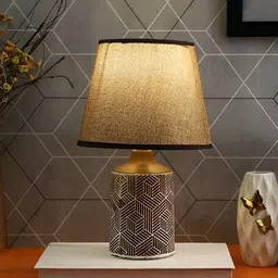 TAYHAA Brown Textured Ceramic Contemporary Frusturical Shaped Table Lamp-picture-49