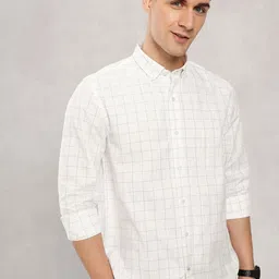 Nautica Slim Fit Windowpane Checked Cotton Linen Casual Shirt-picture-22