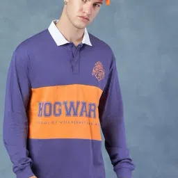 Bewakoof Purple Cotton Loose Fit Printed Polo T-Shirt-image-53