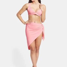 Secrets By ZeroKaata Pink Plain Swimwear Bra Panty Set With Sarong-picture-21