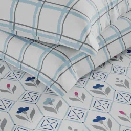 Bianca Classic Feel Ivory & Blue 152 TC Double Size Bedsheet & Comforter With 2 Pillow Covers image 4