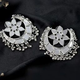 Teejh Ethnic Akashi Silver Oxidized Mirror Stud Earrings-picture-2