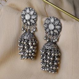 Teejh Ethnic Ekiya Silver Oxidized Ghungroo Jhumki Earrings-picture-22