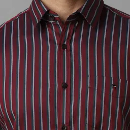 Louis Philippe Sport Maroon Cotton Slim Fit Striped Shirt image 4