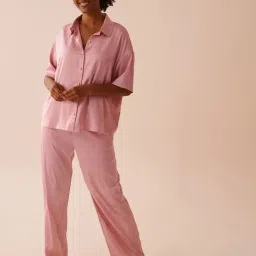 La Vie En Rose Pink Satin Pajama Set-image-77