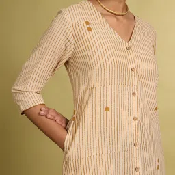 Taneira Beige Regular fit Cotton Stripes Kurtas image 4