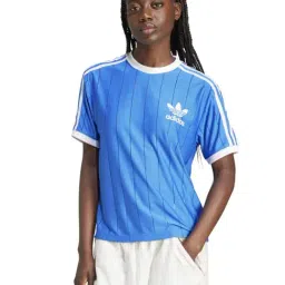 Adidas Originals Blue Relaxed Fit Striped Sports T-Shirt-image-22