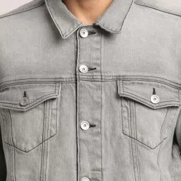 EVERBLUE Light Grey Regular Fit Denim Jacket image 4