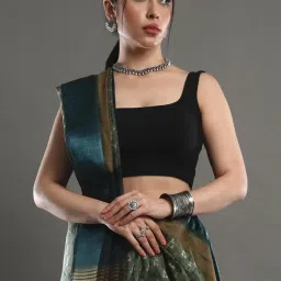 Saree Mall Green Linen Woven Saree With Unstitched Blouse image 4