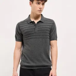 The Bear House Grey Cotton Regular Fit Self Design T-Shirt image 4