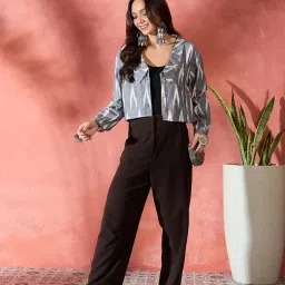 Inweave Grey Cotton Regular Fit Printed Jacket image 4