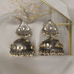 Teejh Ethnic Edhitha Silver Oxidized Jhumki Earrings-picture-6