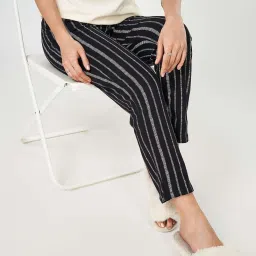 Dreamz by Pantaloons Jet Black Cotton Striped Pyjama image 4